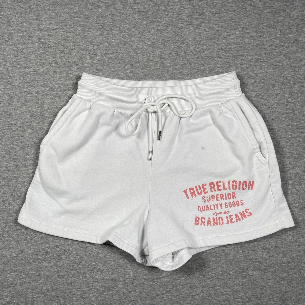 True Religion Sweat Shorts Womens Size S White French Terry Cotton Polyester